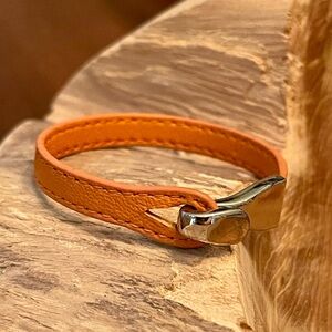Vintage Agatha Paris Orange Leather Bracelet with Silver Hook Clasp
